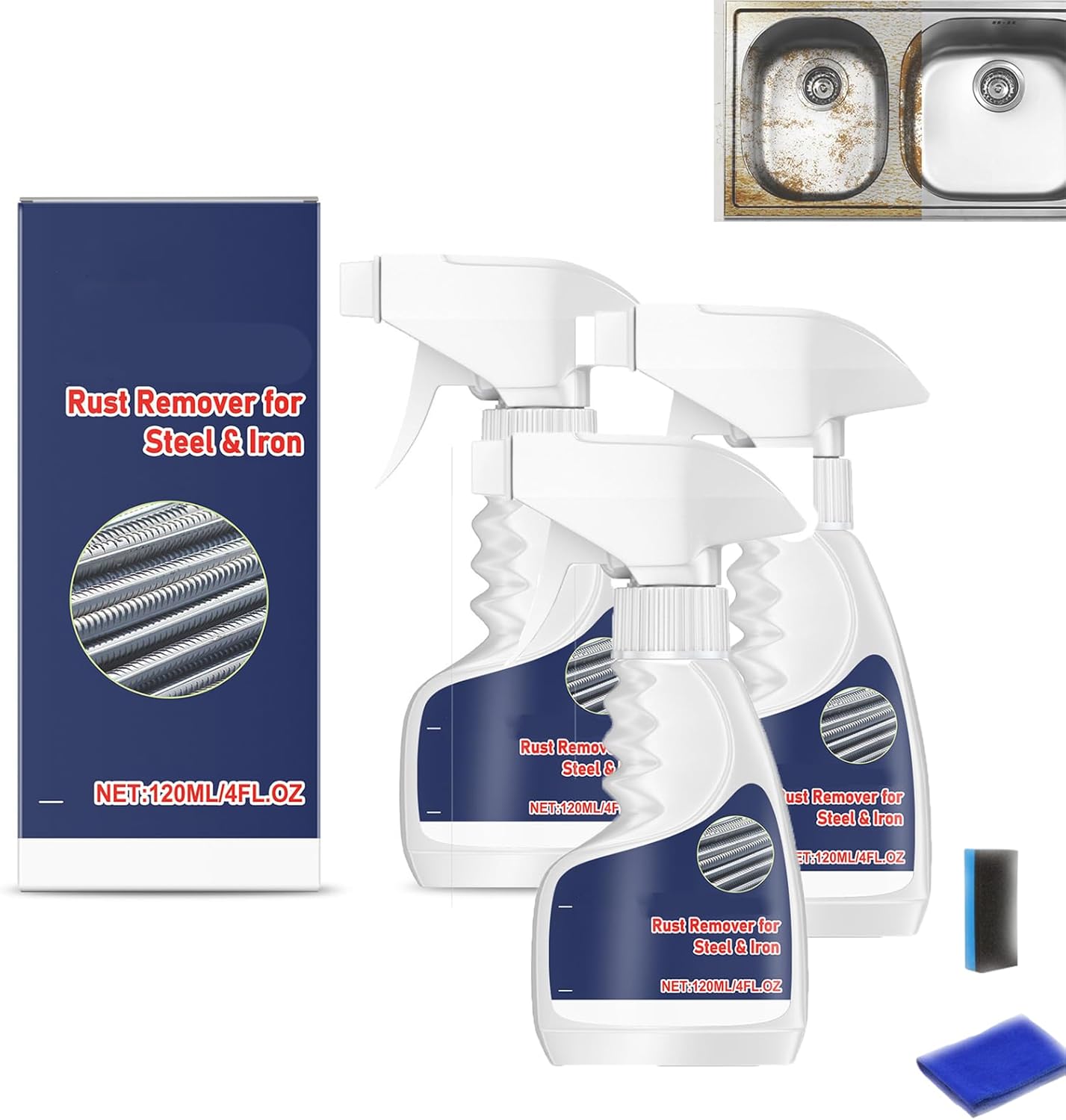 120 Ml/4 Oz Removedor De Oxido Altamente Concentrado, Highly Concentrated Rust Remover For Steel & Iron, 2026 Upgrade Heavy Duty Metal Cleaner For Metal, Tools (3pcs)