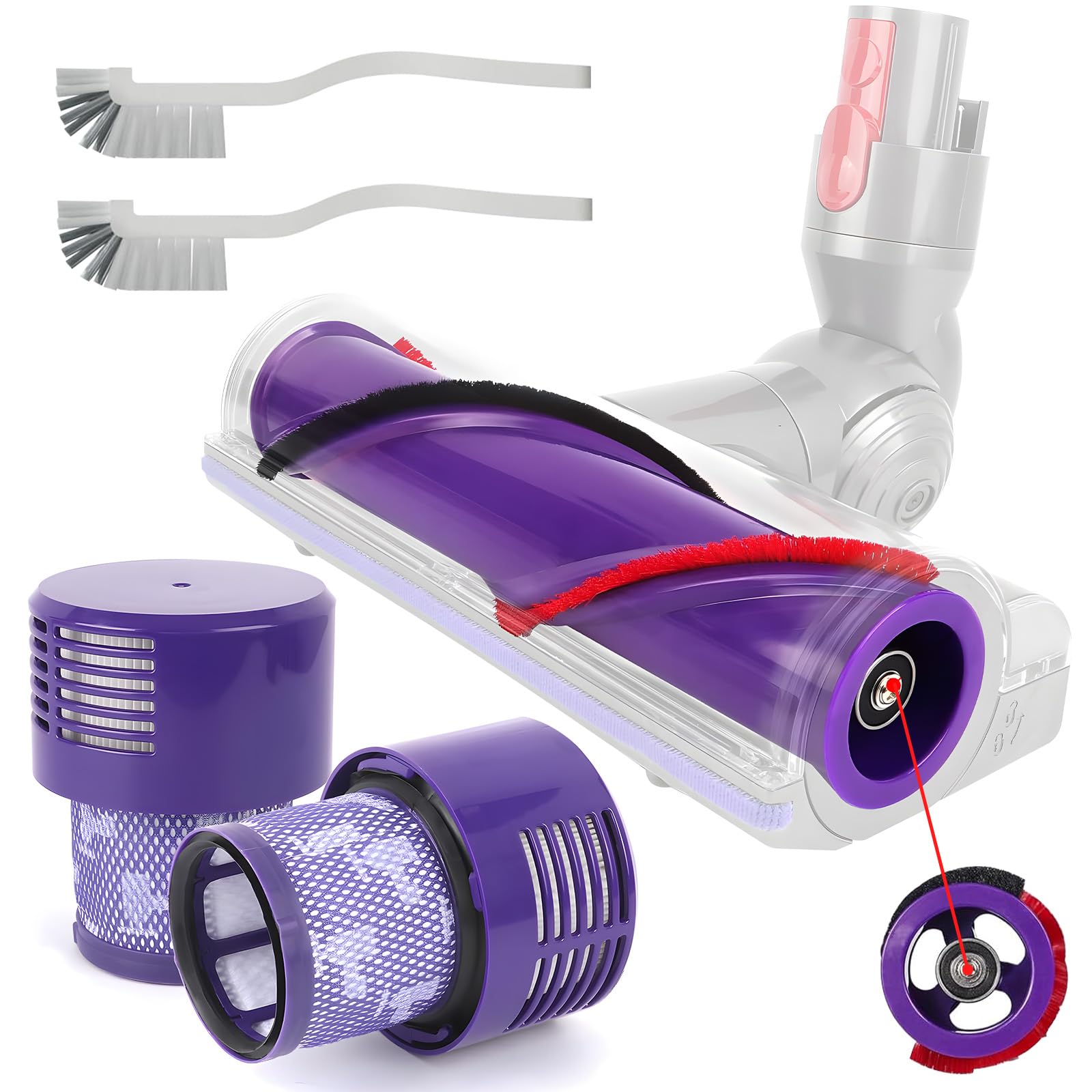 Roller Brush +2 brushes+2 Post HEPA Filter Combo Compatible with Dyson V10 Cyclone Series, V10 Animal, V10 Motorhead, V10 Absolute, V10 Total Cleaner, SV12 Vacuum Cleaner Accessories Replacement Parts