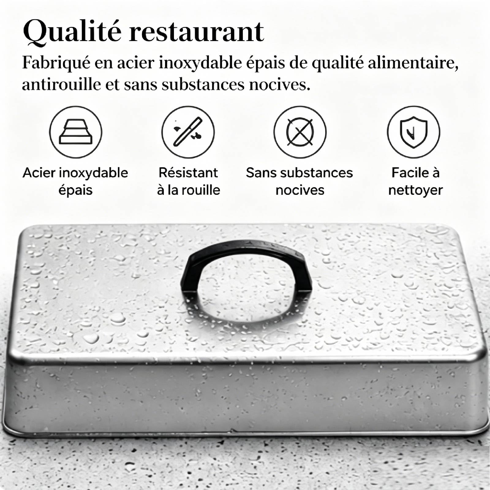 Cloche Plancha Rectangulaire avec Poignée Anti-Chaleur Cloche de Cuisson，43.5 * 28.2 * 6.6CM