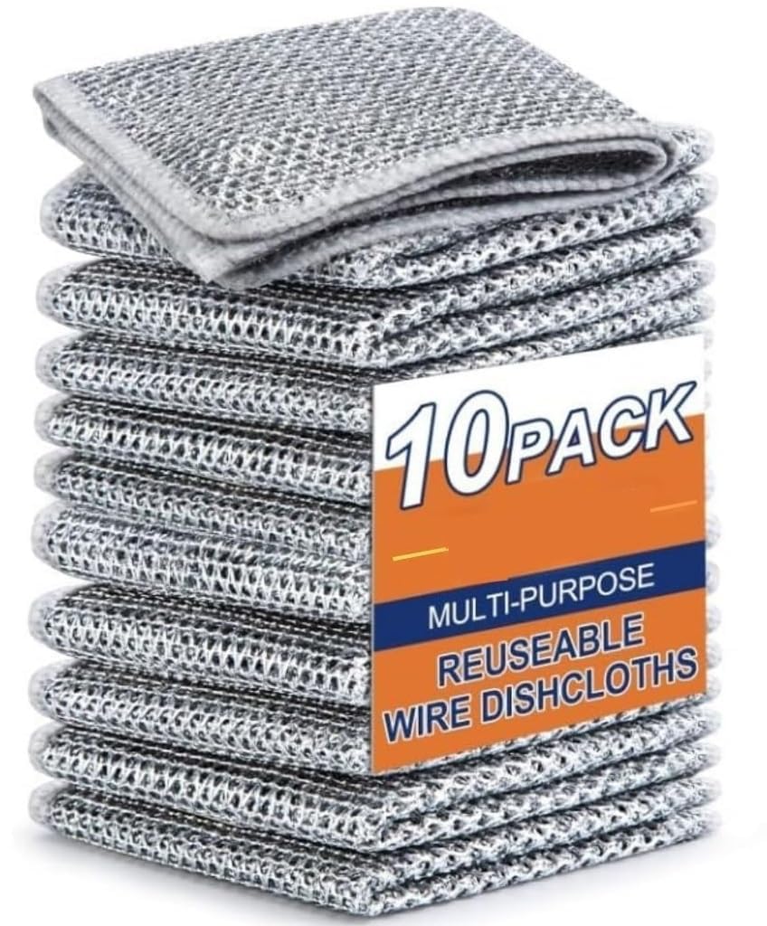 EVALUEMART 10 Pack Non-Scratch Wire Dishcloth & Gaps Cleaning Brush, Multipurpose Wire Dishwashing Rags for Wet and Dry, Easy Rinsing, Reusable, Wire Cleaning Cloth for Kitchen, Sinks (B0DBF2PGFD) Amazon Price History, Amazon Price Tracker