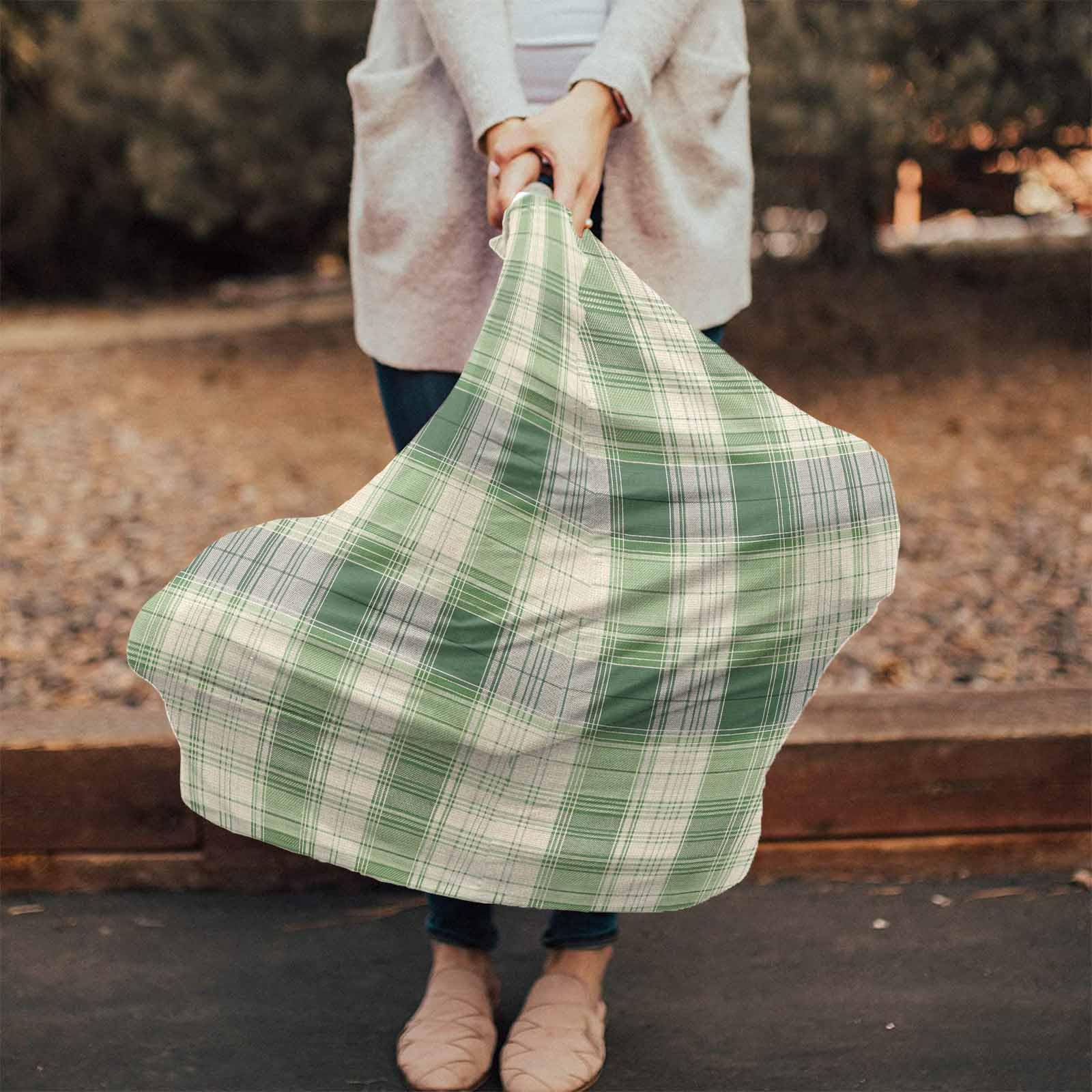 Nursing Cover for Breastfeeding Scarf, Grey Green Beige Plaid Buffalo Spring Baby Car Covers Super Soft Multi Use for Canopy Shopping Cart Cover Blanket Stroller Cover