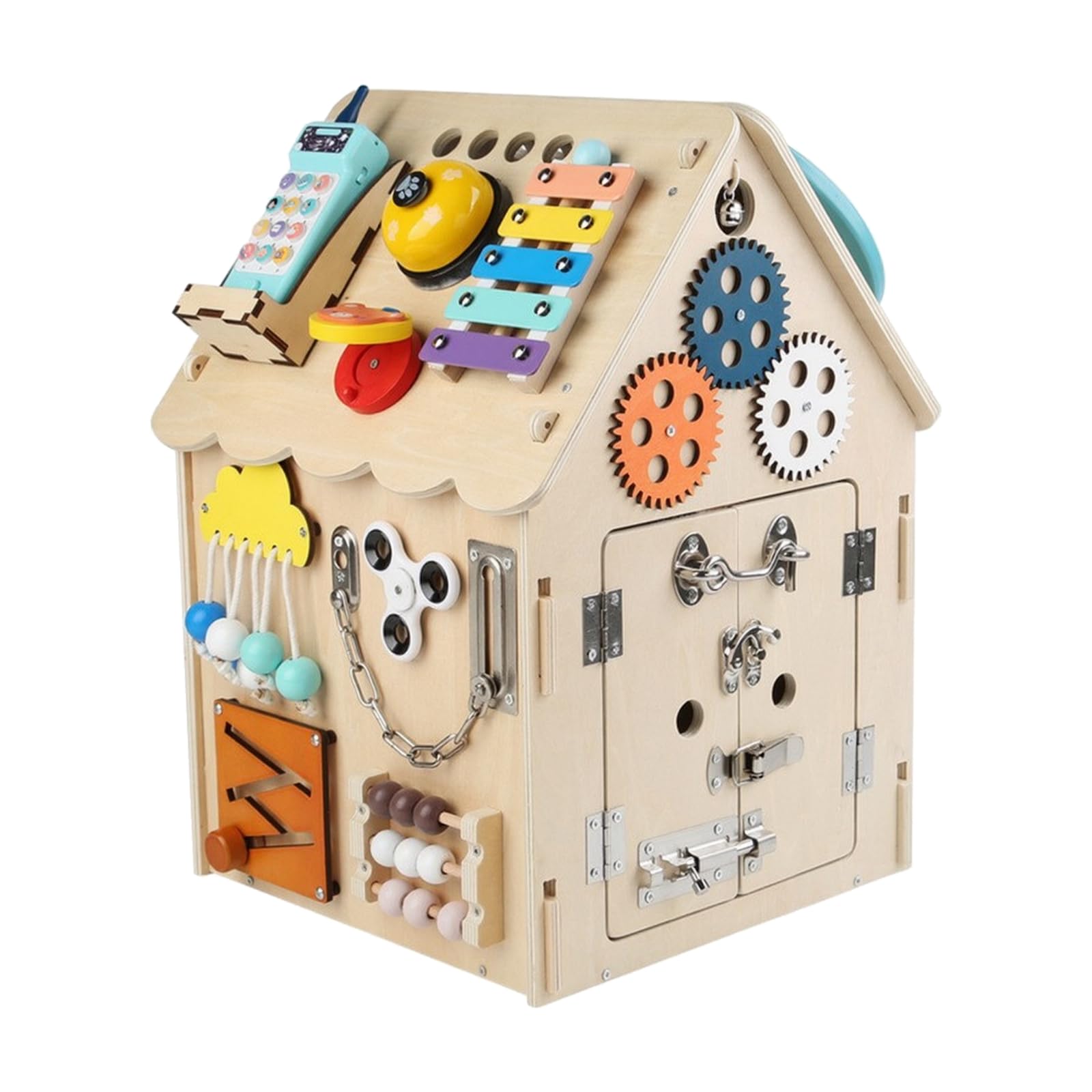Casa delle attività Educativo in Legno Interattivo Gioco Educativo per Spazi di Apprendimento Precoce, Area Ludica, Legno Naturale, Telefono Musicale
