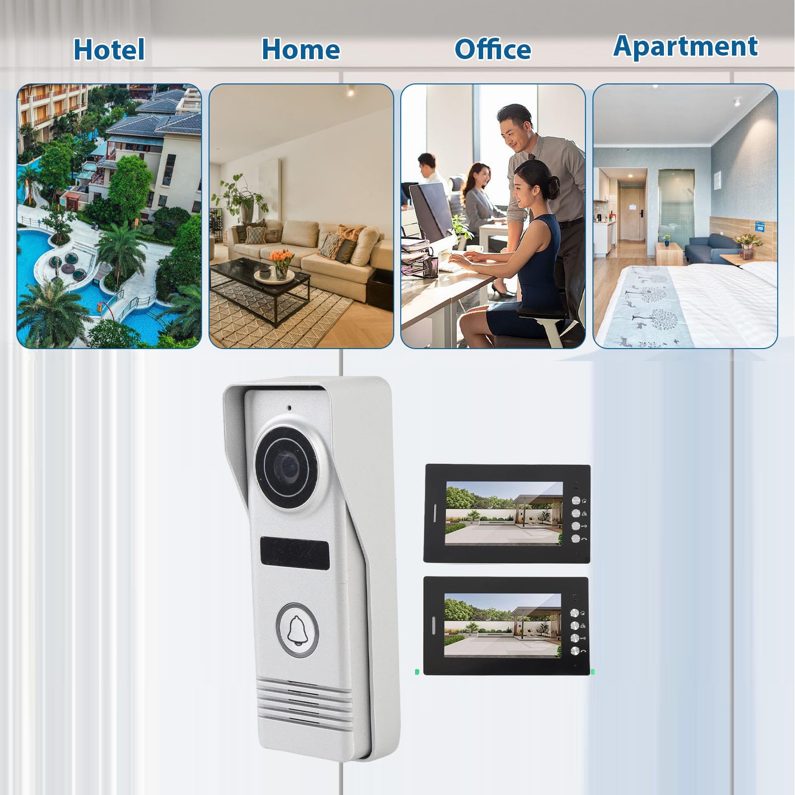 Videocitofono Wireless, Videocitofono Citofono di Sicurezza Domestica, Doppio Schermo HD da 7 Pollici, Doppie unità Interne, Telecamera Grandangolare 120°, Segnale Stabile (Spina europea)