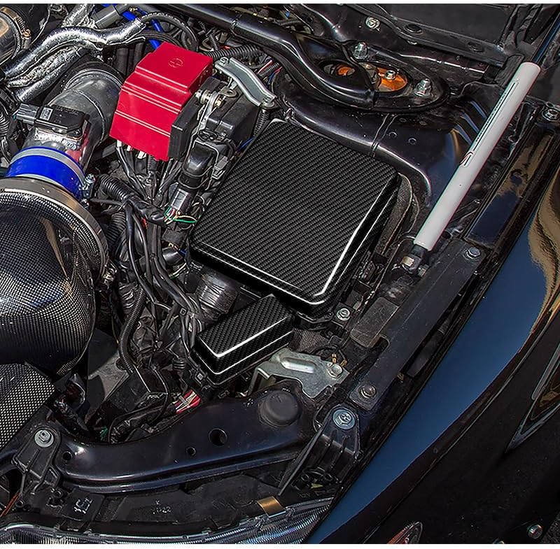 EPARTS 2PCS Carbon Fiber Engine Bay Fuse Box Cover Compatible with 2008 2009 2010 2011 2012 2013 2014 2015 Mitsubishi Lancer Evolution X