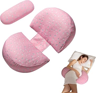 Pregnancy Pillow for Sleeping, Soft Maternity Body Pillow for Side Sleepers, Wedge Support for Back, Belly, Legs, Adjustable & Detachable with Machine-Washable Cushion CoverPink