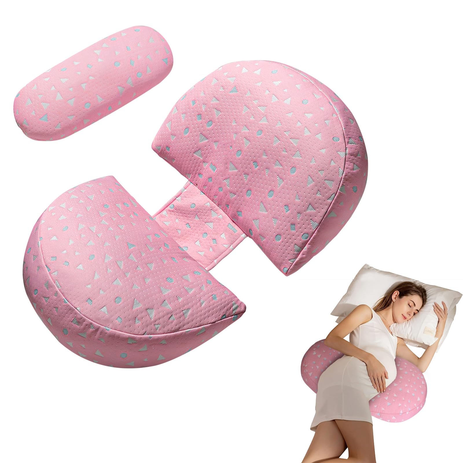 Pregnancy Pillow for Sleeping, Soft Maternity Body Pillow for Side Sleepers, Wedge Support for Back, Belly, Legs, Adjustable & Detachable with Machine-Washable Cushion Cover(Pink)