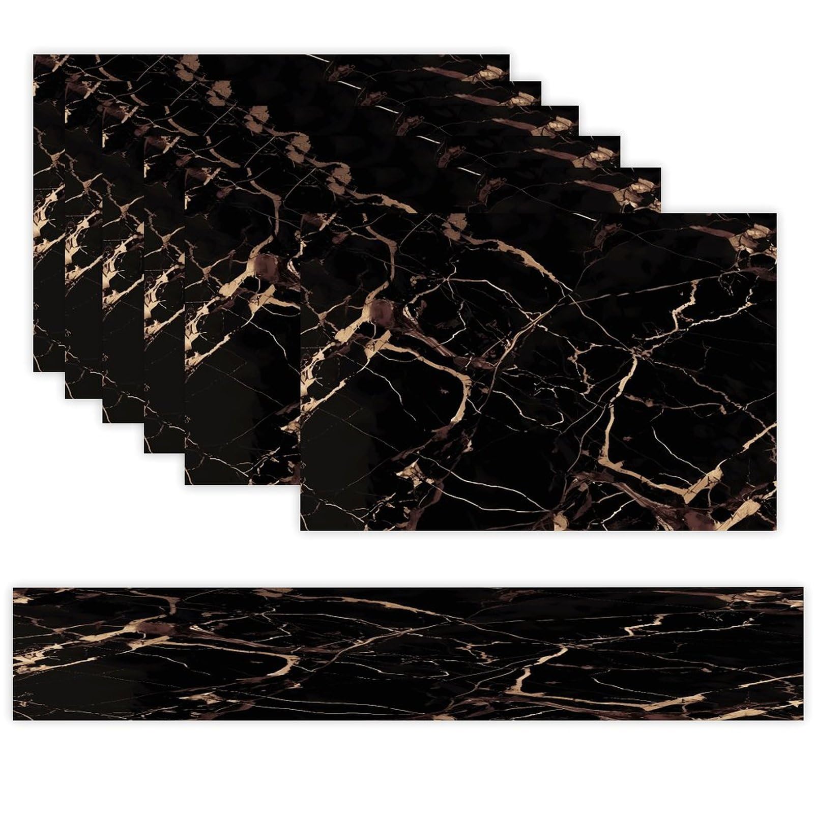 Black Gold Marble Table Runner and Placemats Set of 6 Heat Resistant Table Runner Place Mats Modern Cloth Table Mat Washable Linen Placemat Festive Reusable Set