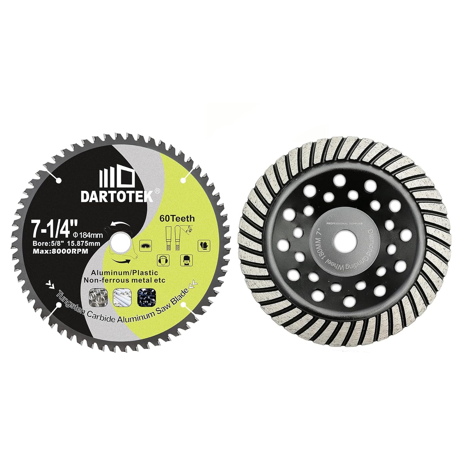 7-1/4"/184mm Aluminum Cutting Disc,Circular Saw Blade 60T TCG Teeth,TCT Cut Off Wheel for Aluminum,Plastic with 5/8" Arbor for Circular saws, Miter saws, Table saws
