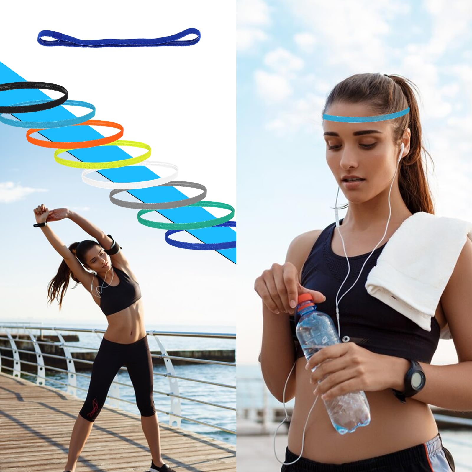 Lot De 7 Bandeaux élastiques Antidérapants En Coton Doux Pour Femme Pour Entraînement Quotidien, Sport, Course à Pied, Yoga