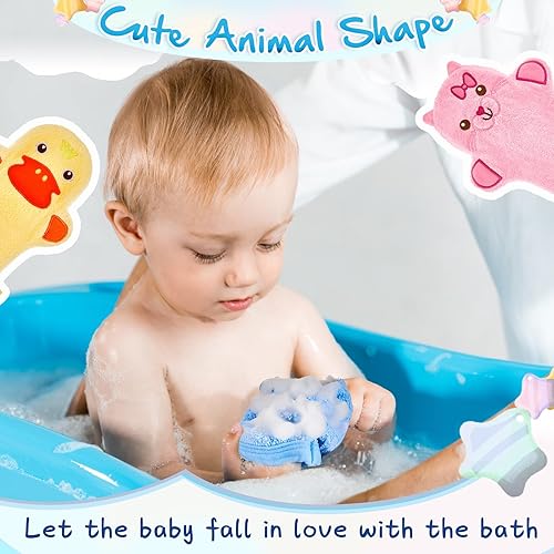 Miniatura 4 de Nuenen 6 guantes de baño para niños, guantes de esponja, lindos animales, guantes de baño para niños pequeños, guantes de baño de algodón para