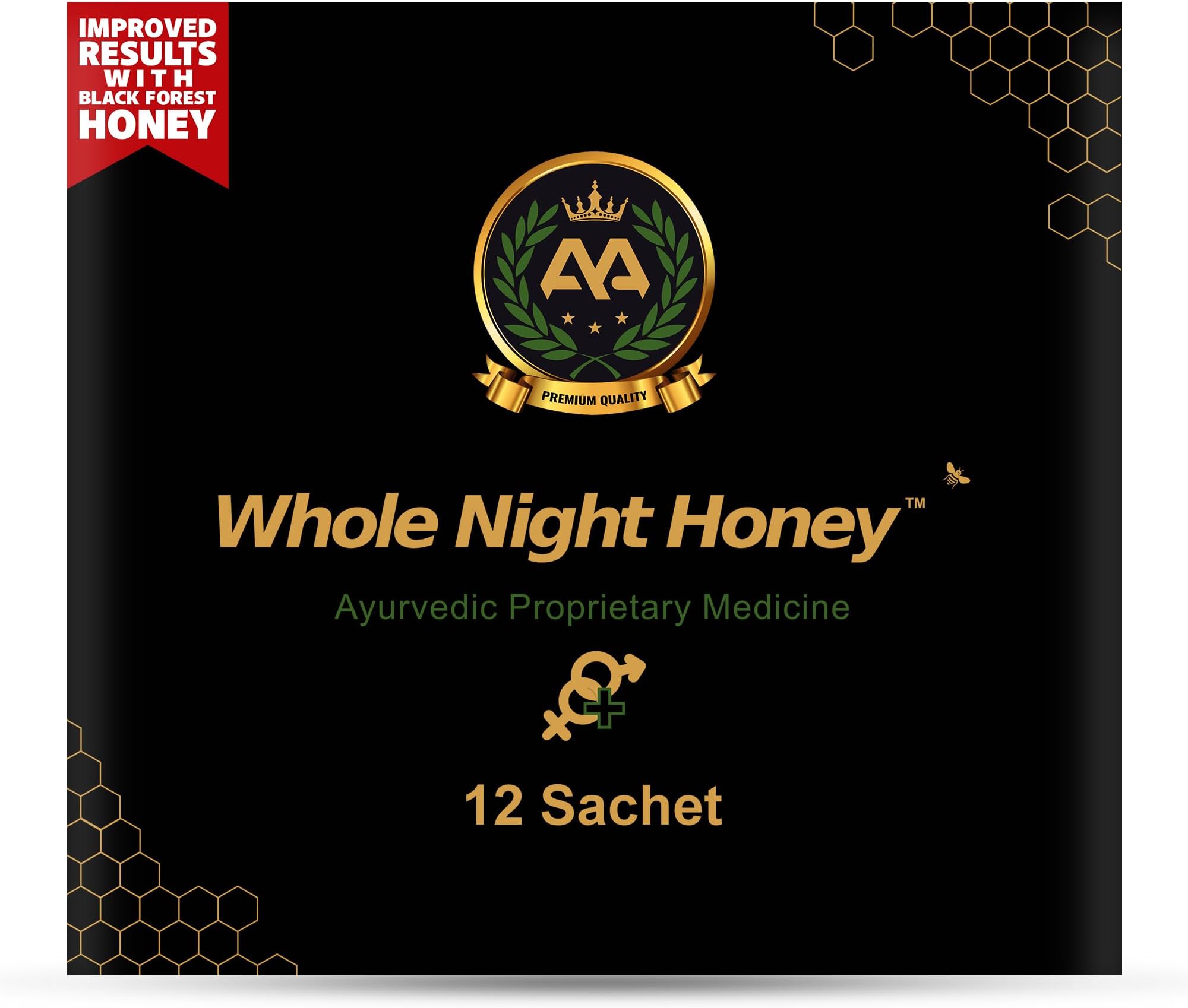 Royal Bee Whole Night Honey for Men | Royal Premium Honey Sachets Pack of 12 (15g Each) | Natural Energy & Vitality Support | On-the-Go Wellness Honey | Travel Friendly, No Added Sugar, Easy to Consume