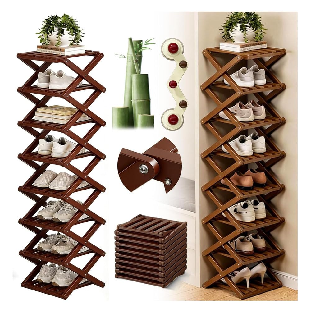 Ghygetrich Shoe Rack, Show Rack Bamboo Shelf Shoe Rack Narrow Tall Shoe Rack for Narrow Space D