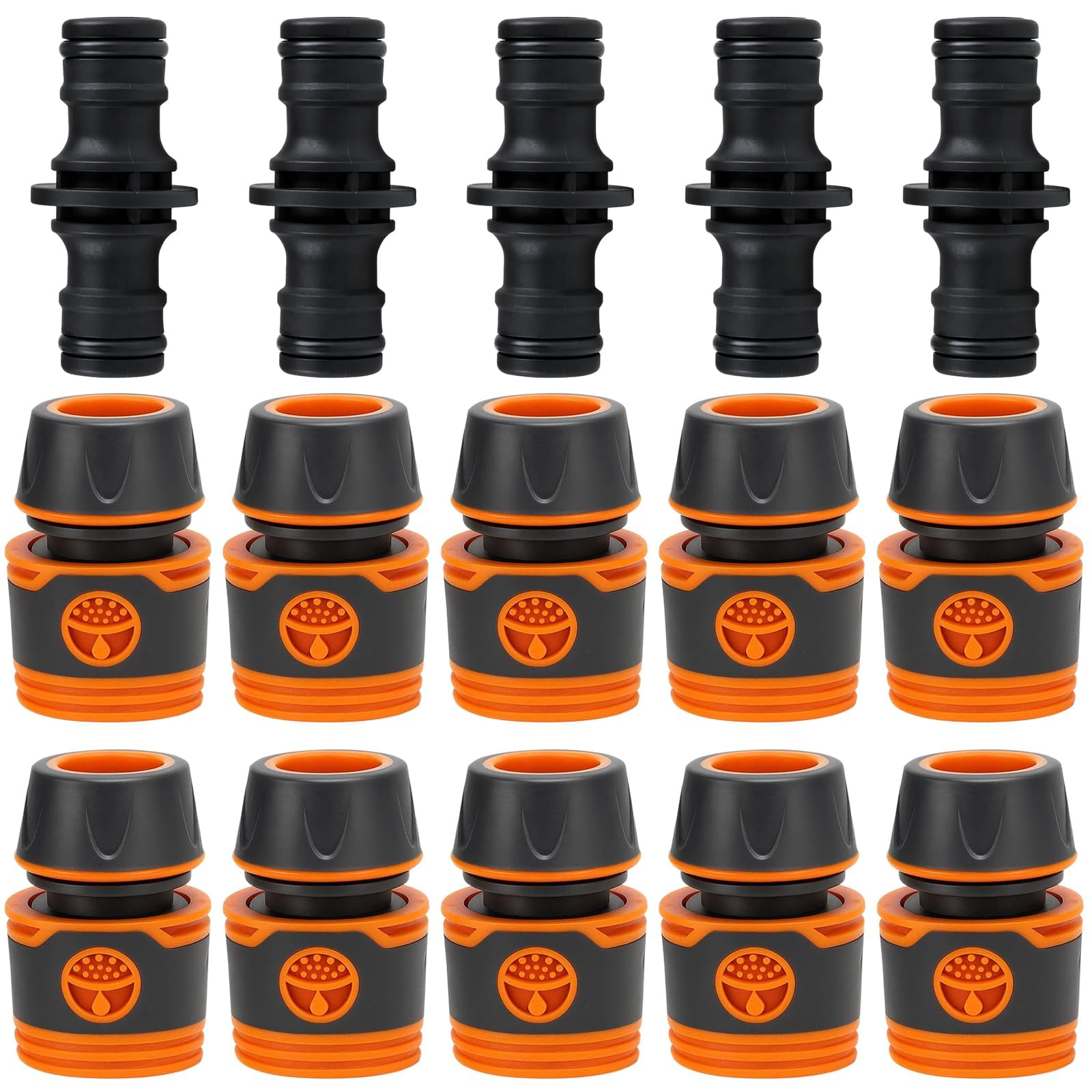 Qnvyw 10 Schnelle Gartenschlauch-Verbindungen und 5 Schwarze Doppelpunkte, Weiche Ummantelung für Sichere Verbindung, Ideal für Gartenbewässerung und Haushaltsanwendungen
