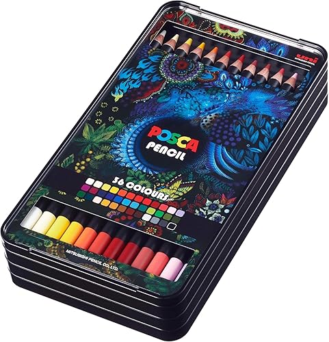 uni POSCA Colored Pencils, 4.0mm Lead, Assorted Set, 36 Pack