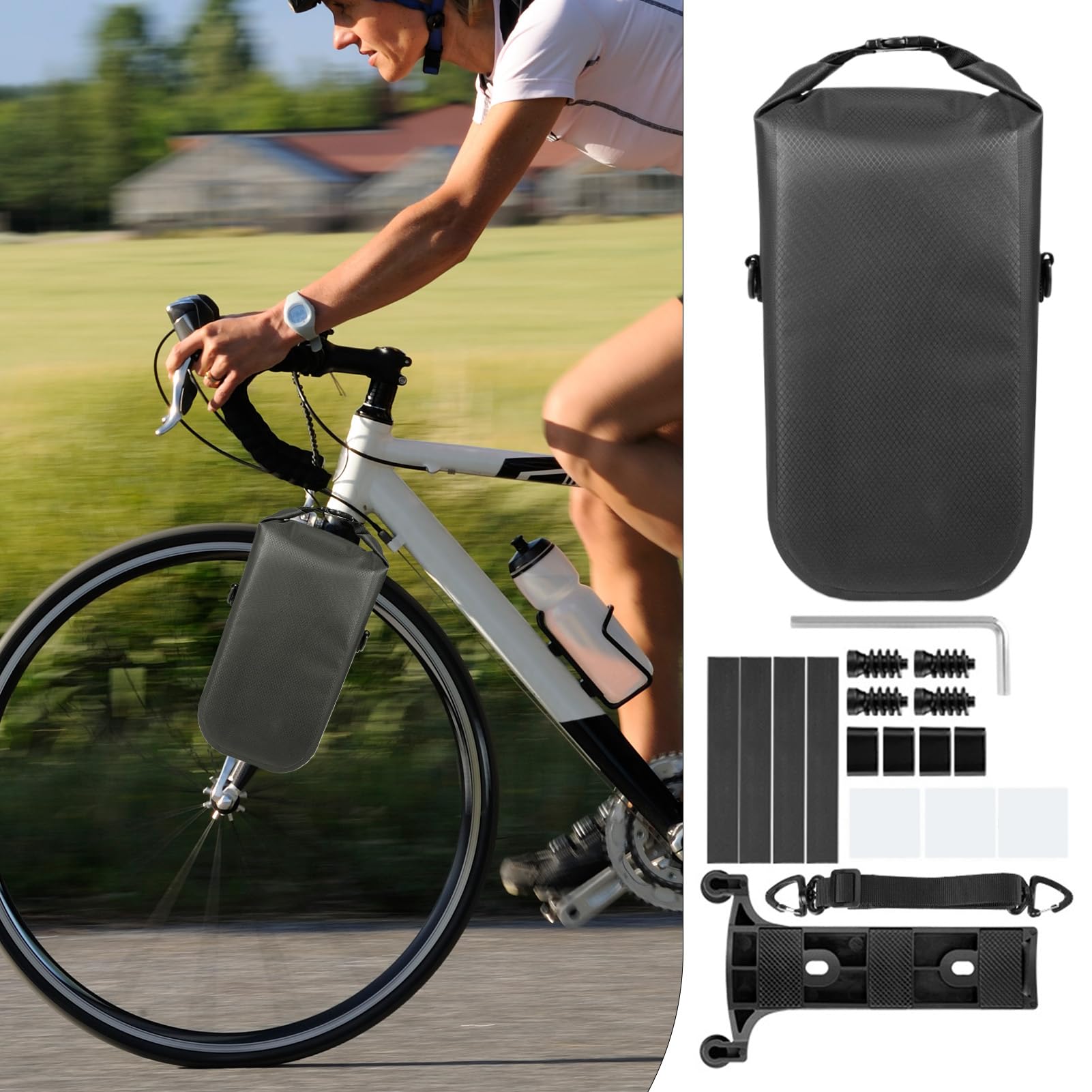 Borsa Per Foŕcella Anteriore - Coppia Di 2 Borracce Impermeabili Per Ciclismo | Sacche Per Portapacchi Dotate Di Maniglia Doppia E Cinğhia A Spalla | Per Manubrio Di Mountain Bike E Bici Da