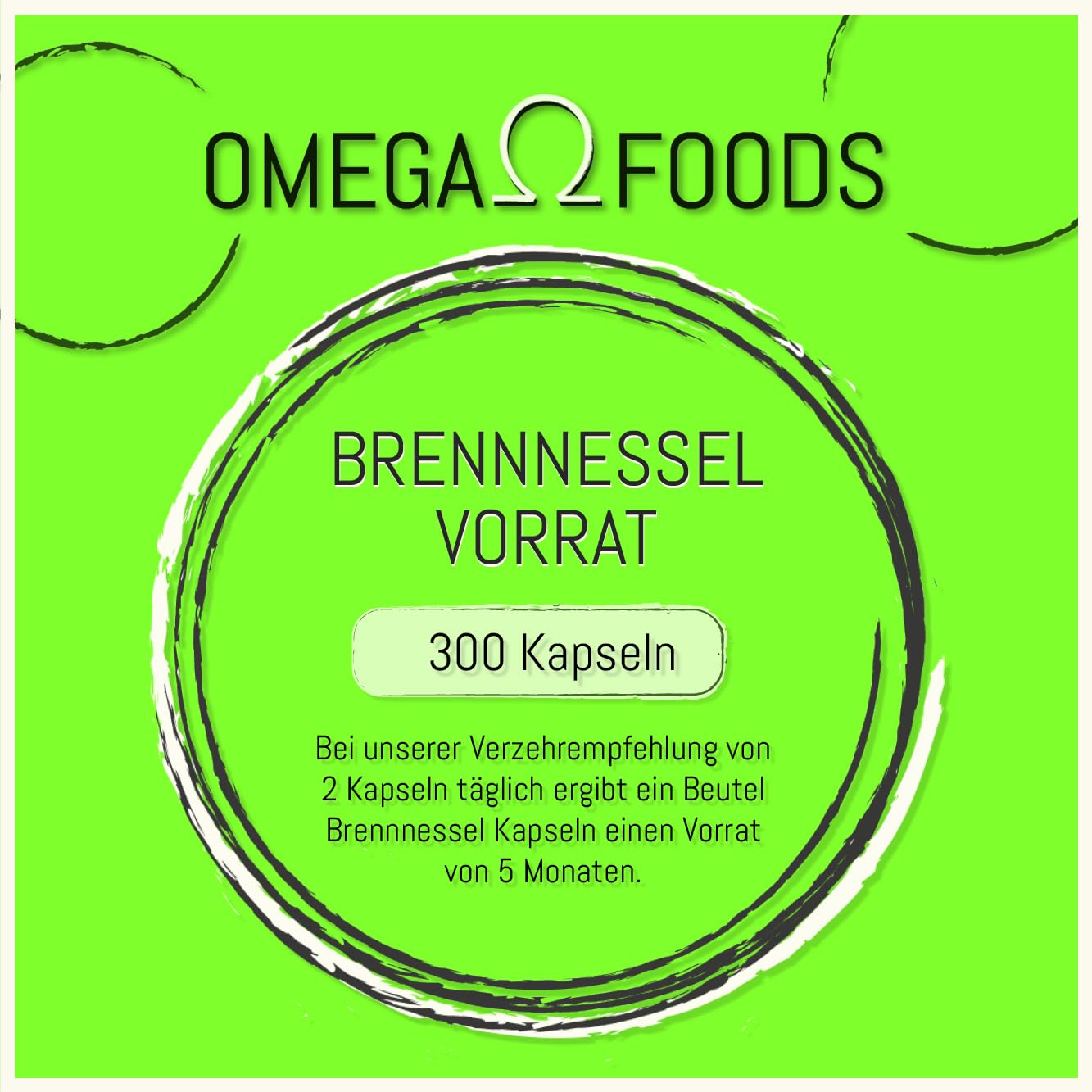 Brennnessel Kapseln - Insgesamt 300 Kapseln - Hochdosierte 900mg je Tagesdosierung - 100% Vegane Brennessel Kapseln - Jede Kapsel mit 450mg Brennessel