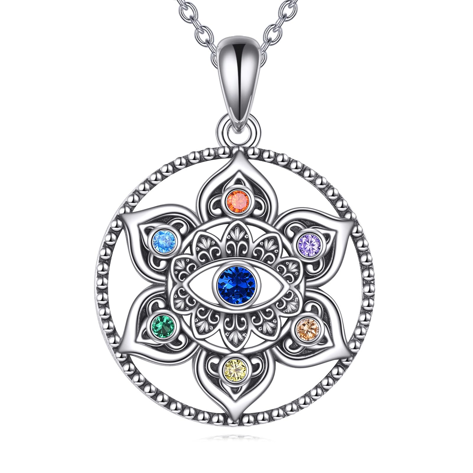 POPLYKE Lotus-Halsketten Damen 925 Sterlingsilber Chakra-Halskette mit bösem Blick Lotusblumen-Schmuck Geschenke für Sie