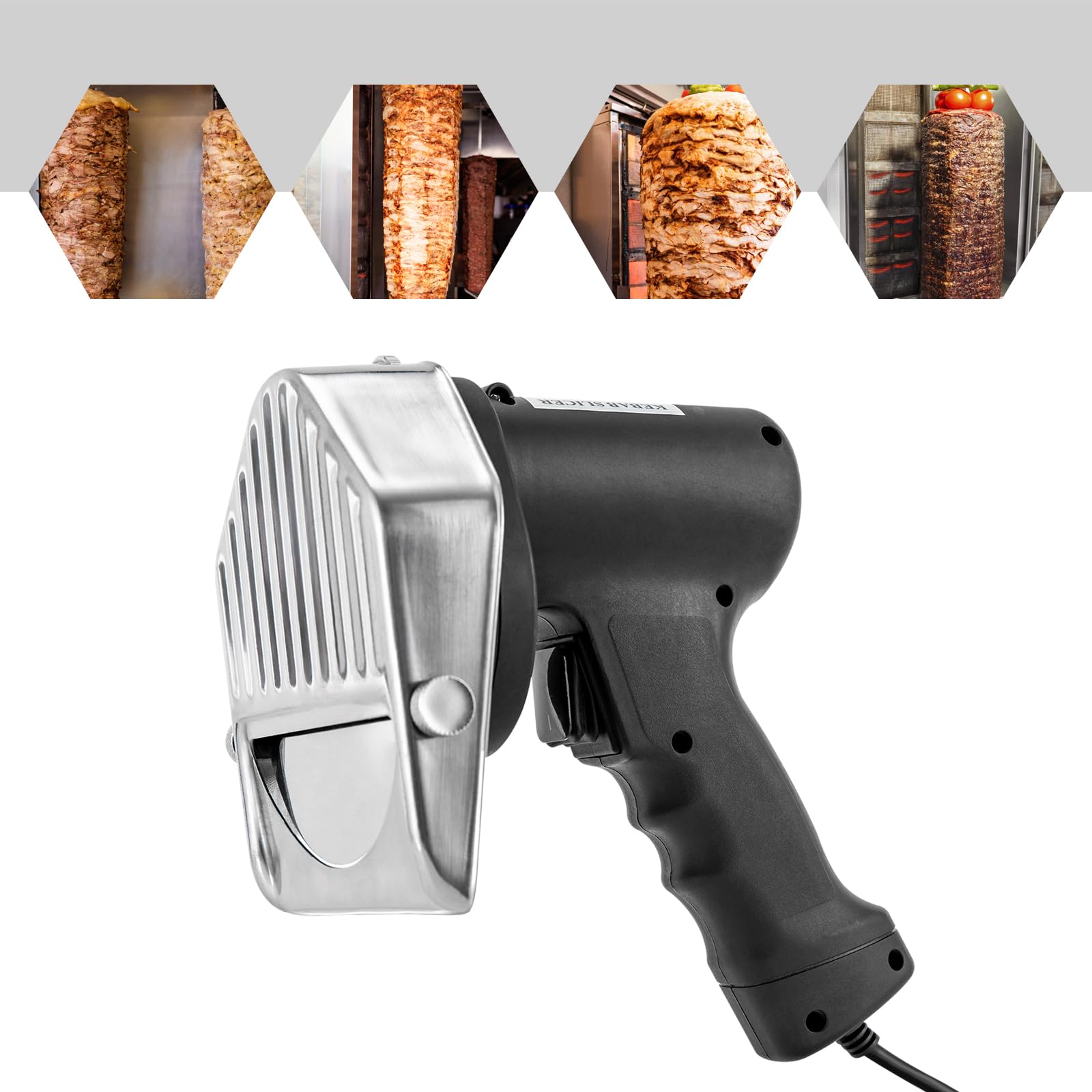 Kebab - Affettatrice elettrica per kebab, 120 W, con 1 lama di diametro 11,9 cm, spessore di taglio da 0 a 10 mm