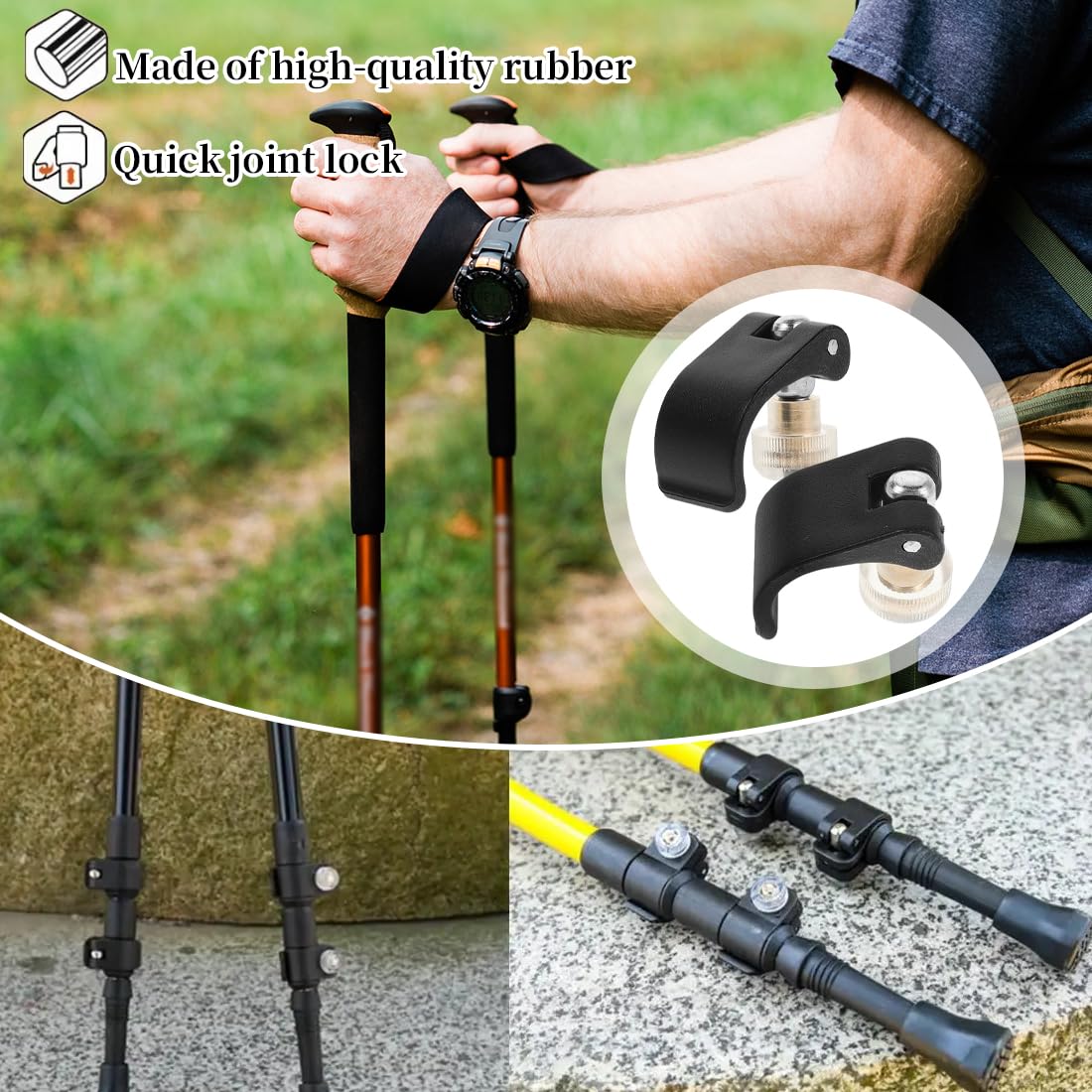 Bastoncini da trekking,6 morsetti neri per bastoncini da trekking, morsetti esterni da 14 mm, pezzo di ricambio per bastoncini da trekking