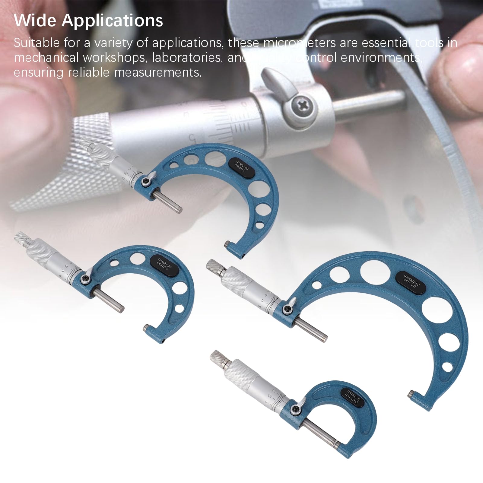 Cryfokt Außenmikrometer-Set, Ultraharte Hartmetall-Ambosse, 0,01 Mm Genauigkeit, Maschinisten-Mikrometer, Edelstahl-Mikrometer mit 4 Teilen, 0–25 Mm, 25–50, 50–75, 75–100, Bereich für