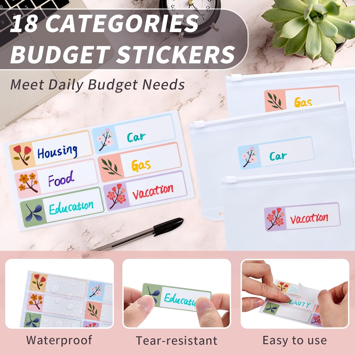 A6 Cash Envelope Budget Binder - PU Leather Loose-leaf Notebook Binder with 12 Zipper Envelopes & Expense Tracker & Writable Labels, Pink Budget Wallet Planner Organizer for Money Receipt Coupon : Office Products