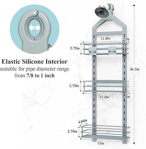 Miniatura 2 de Nieifi Estante organizador de ducha de 4 niveles antioscilante sobre la cabeza, organizador de ducha colgante, estantes de baño a prueba de óxido,