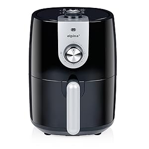 alpina Freidora Aire 2L - Air Fryer Adecuada para 2 a 3 Personas - Freidora sin Aceite con Temporizador y Temperatura Ajustable - Plástico - Negro