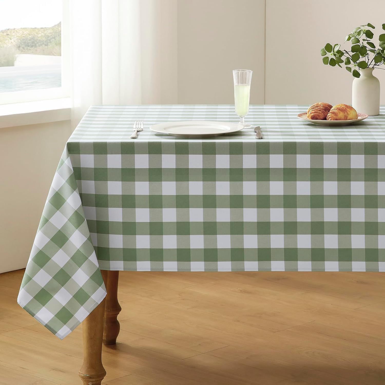 Zollyss Checkered Tablecloth Rectangle Waterproof Table Cloth, Washable Wrinkle Free, Sage Green and White, 100 x 140 cm-image-18