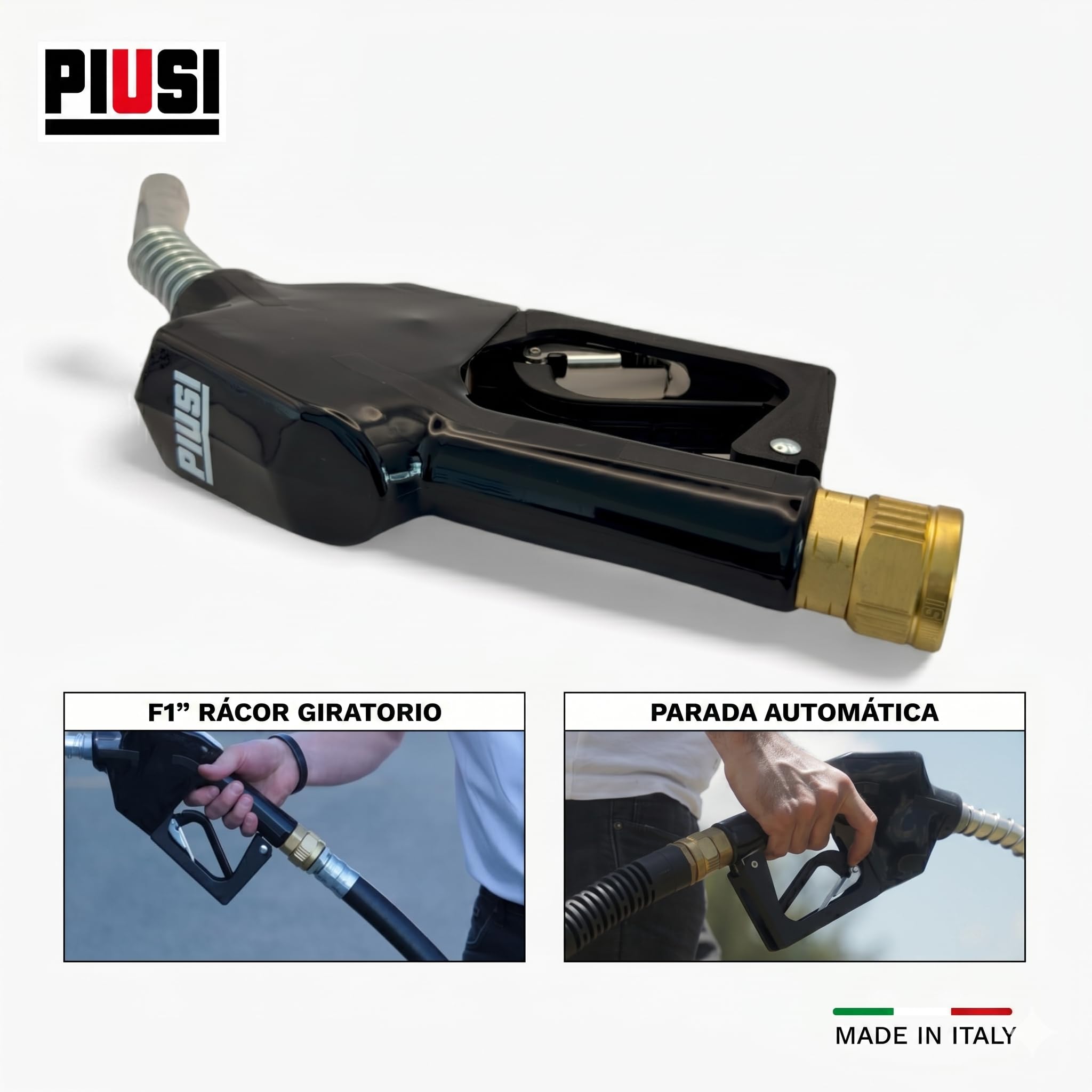 PIUSI Boquilla de Combustible para diésel, Gasolina con Apagado Automático para caudales de hasta 60 litros/Minuto, Adecuado para vehículos con Boquilla de 24 mm, Conexión 1" BSP | A60 F00603060