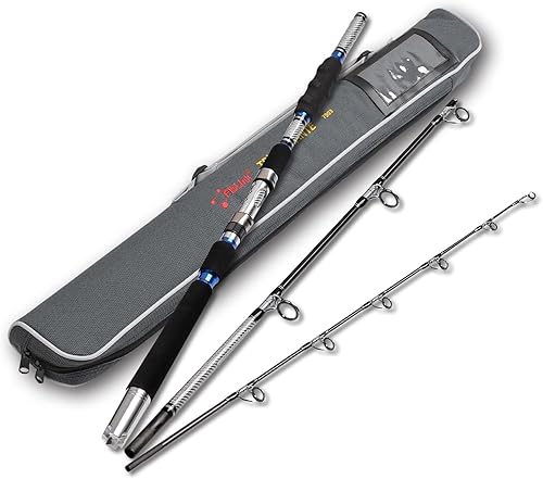 Miniatura 9 de Fiblink Caña giratoria de 3 piezas, caña de pescar giratoria pesada, caña de pescar portátil, caña giratoria de grafito (prueba de 30 a 50 libras)