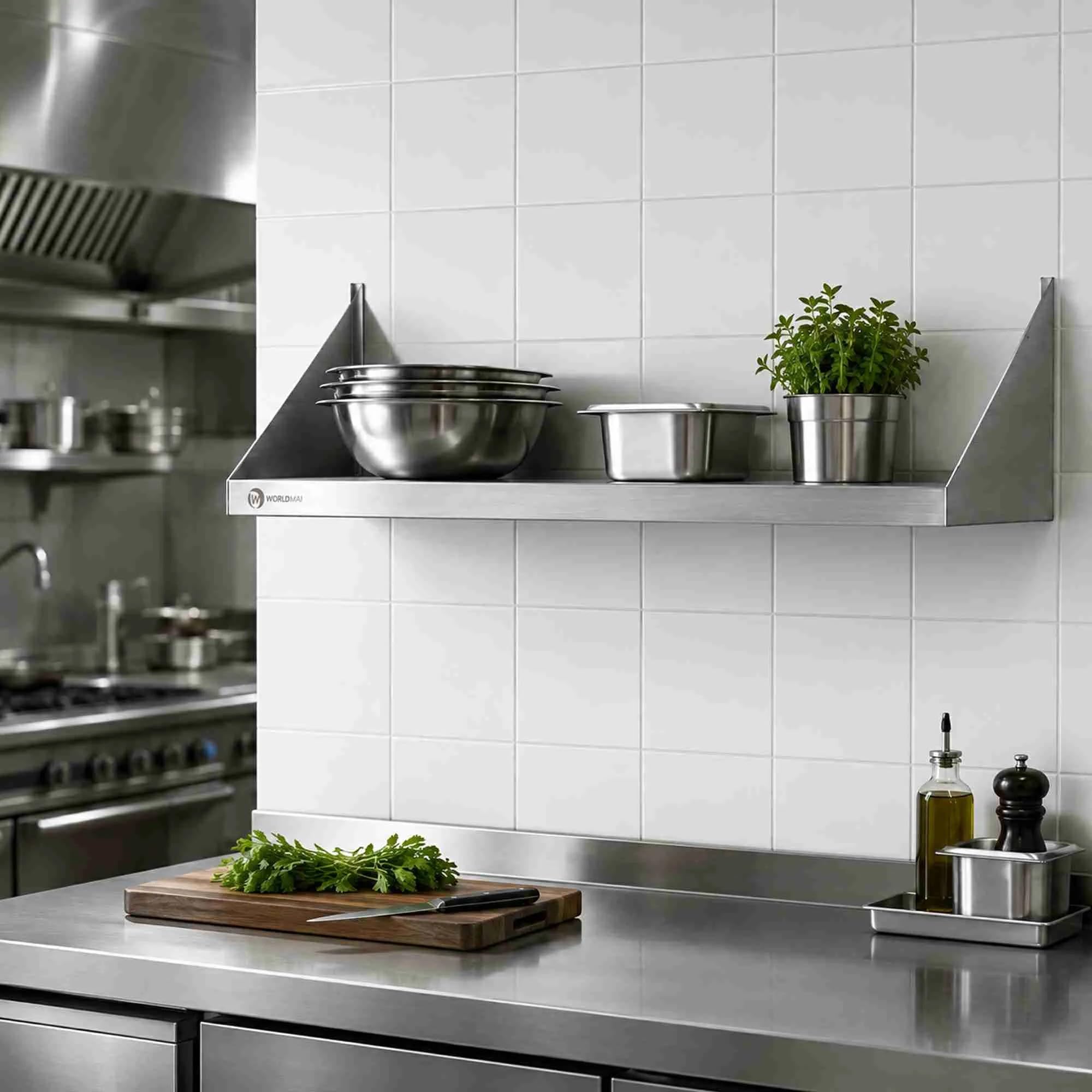 Estantería de Pared Industrial en Acero Inoxidable 100 x 40 cm hostelería. Estante Profesional INOX para Cocina de Bar y Restaurante.