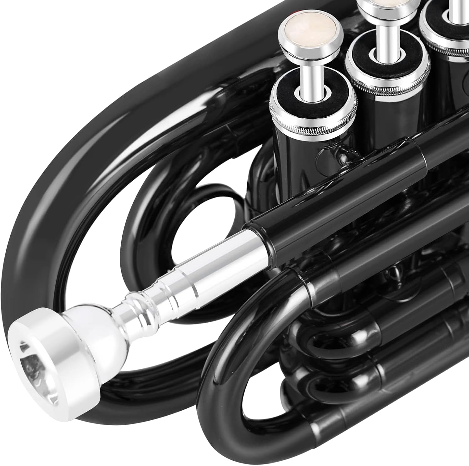 EASTROCK Pocket Trumpet Brass Bb Trumpet with 7C Mouthpiece, Hard Case, Strap, Gloves, Cleaning Kit for Students and Beginners(Black)