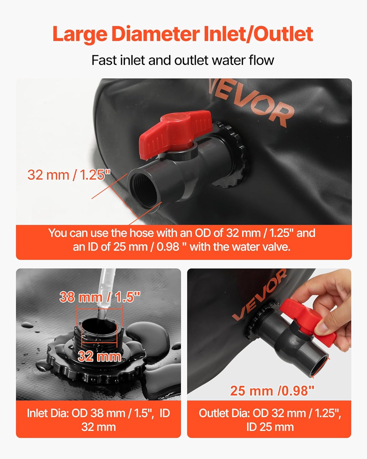 VEVOR Water Storage Bladder, 29.85 Gallon (113L) Water Storage Container Tank, 1000D PVC Thickened Soft Bag Bladder, Collapsible Portable for Garden Irrigation, Camping, RVs, Emergency Use - Black