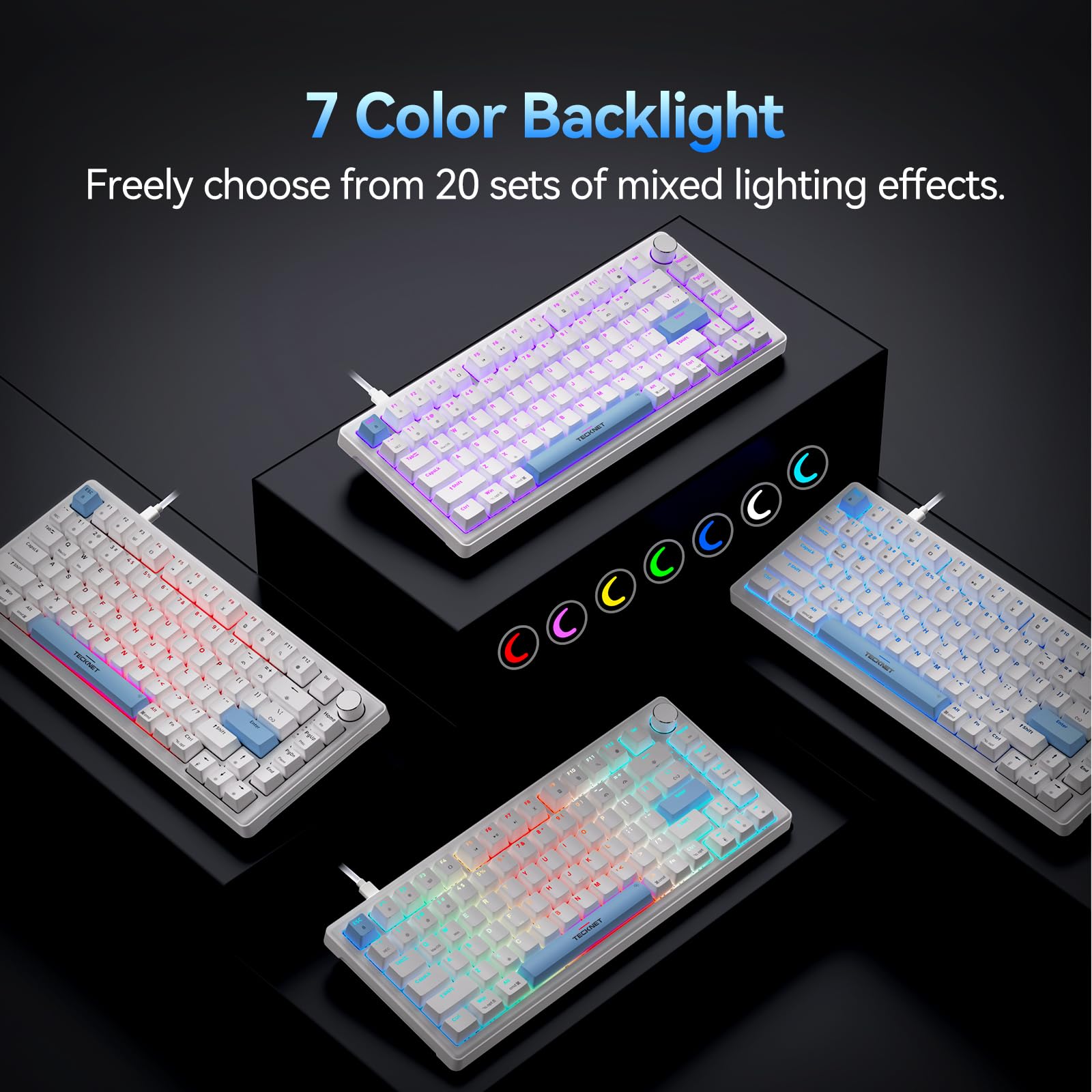 TECKNET Wired Gaming Keyboard, RGB Backlit Keyboards with Gasket Structure, USB C Mechanical Keyboard has 20 Lighting Effects & Multimedia Control Knob, Computer Keyboards for PC Laptop Mac Gamer — view 2