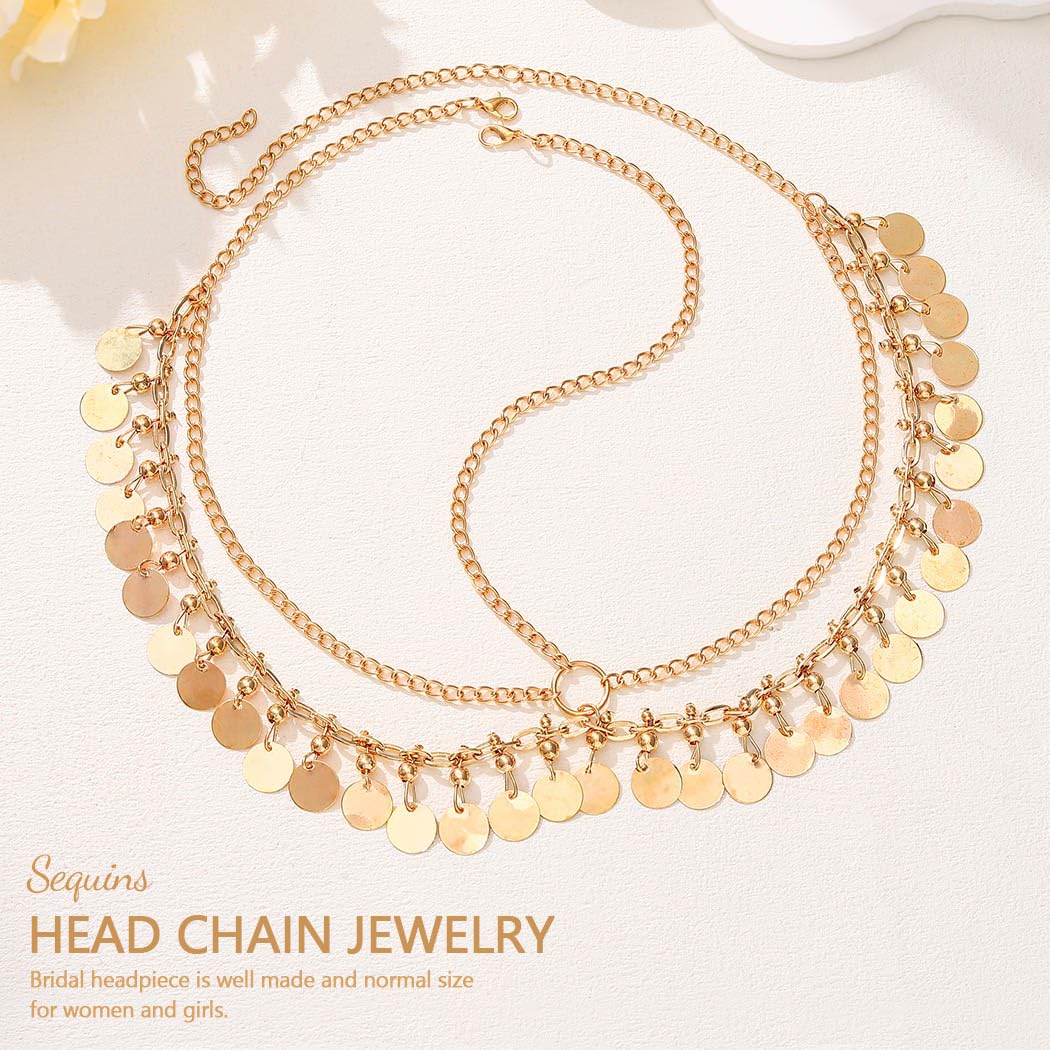 CAKURE Gold Head Chain Sequin Egyptian Headpiece Cleopatra Hair Accessories for Women