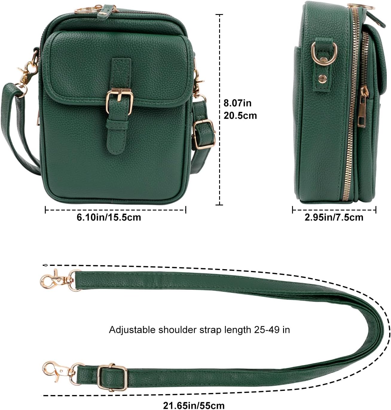 Crossbody Leather Bag, Vintage Womens Large Capacity Cross Body Bags for Women Theft (Dark Green) - Image 4