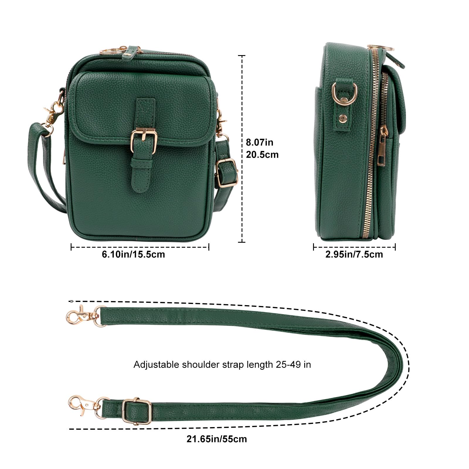 Bolso cruzado de cuero vintage para mujer, de gran capacidad, bolso cruzado para mujer (verde oscuro)