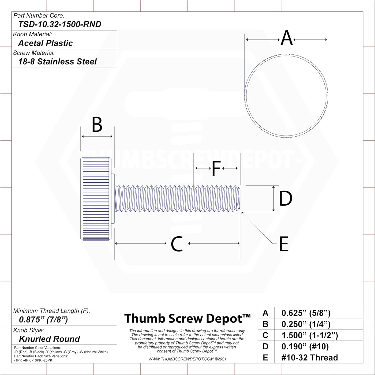 #10-32 x 1-1/2" Thumb Screw Stainless Steel - Black Knurled Round Plastic Knob - Fine Thread Thumbscrew - Length: 1.500" - Proudly Built in USA - Package of (25)