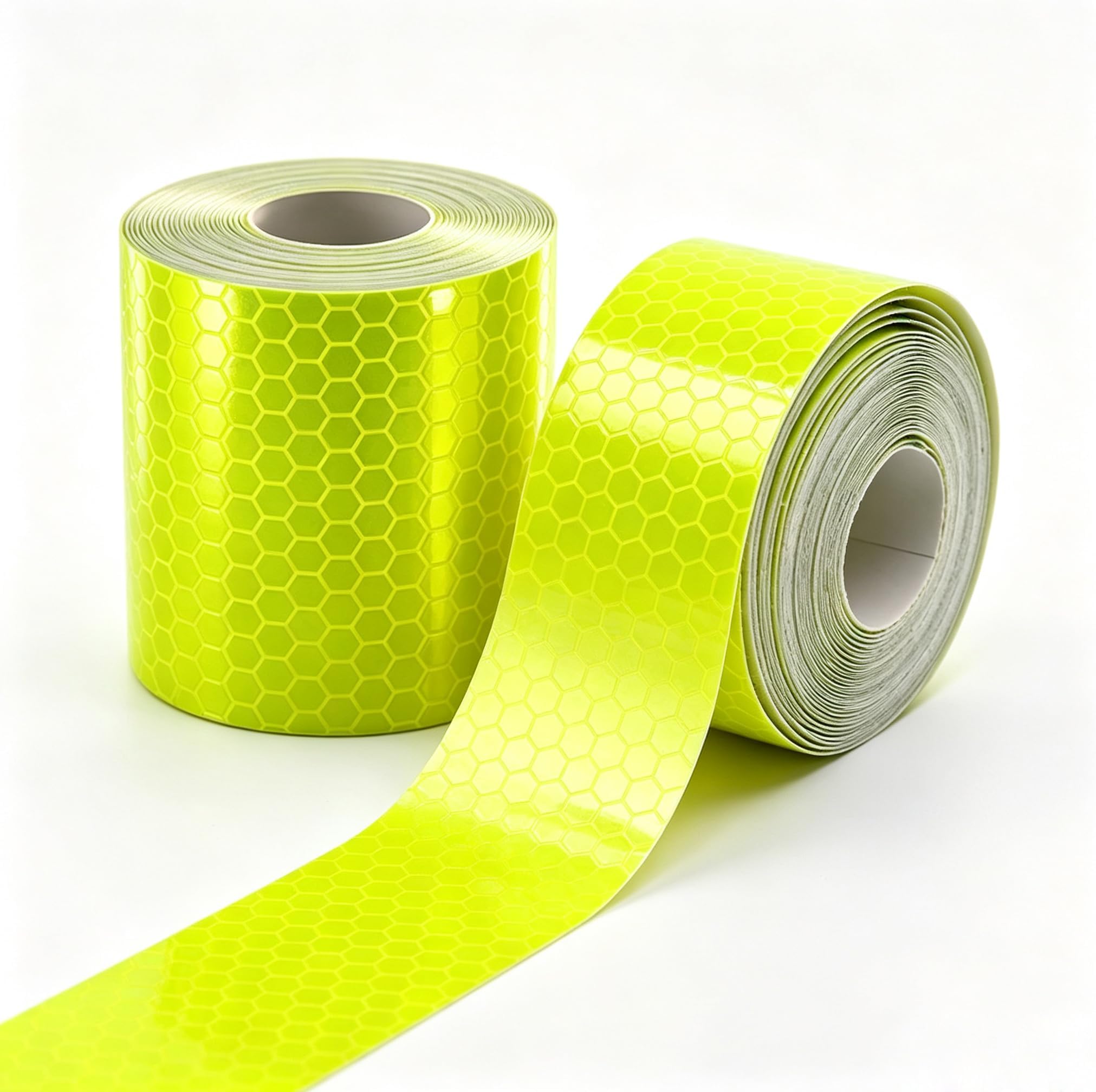 Yellow Fluorescent Reflective Tape, 2pcs 3m*50mm Reflector Tape Strips, High Intensity Prismatic Outdoor Waterproof Safety Warning Tape Vinyl Roll Self-Adhesive Security Marking Tape