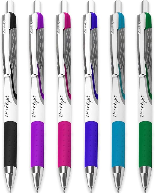 Zebra Classic Z-Grip Flight Ballpoint Pens - 1.2mm - Black, Blue, Light Blue, Green, Violet & Pink - Pack of 6