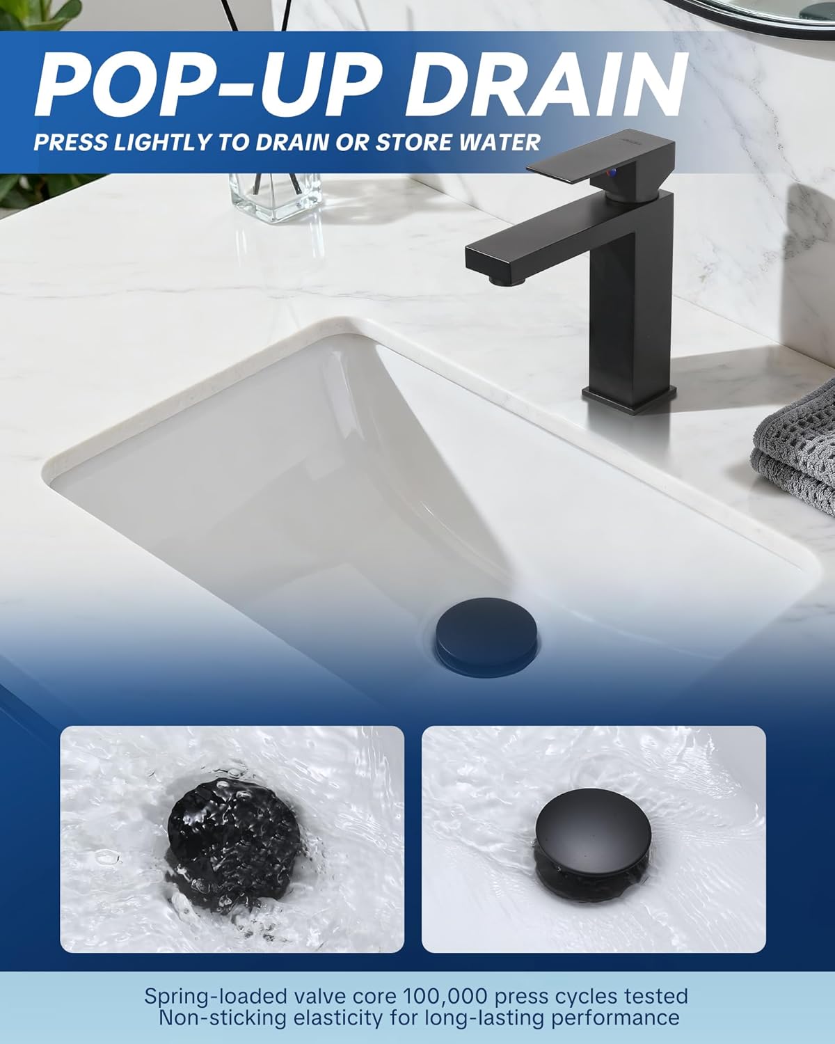 ARCORA Bathroom Sink Drain Matte Black Pop Up Drain with Overflow Vanity Vessel Sink Clicker Drain Stopper