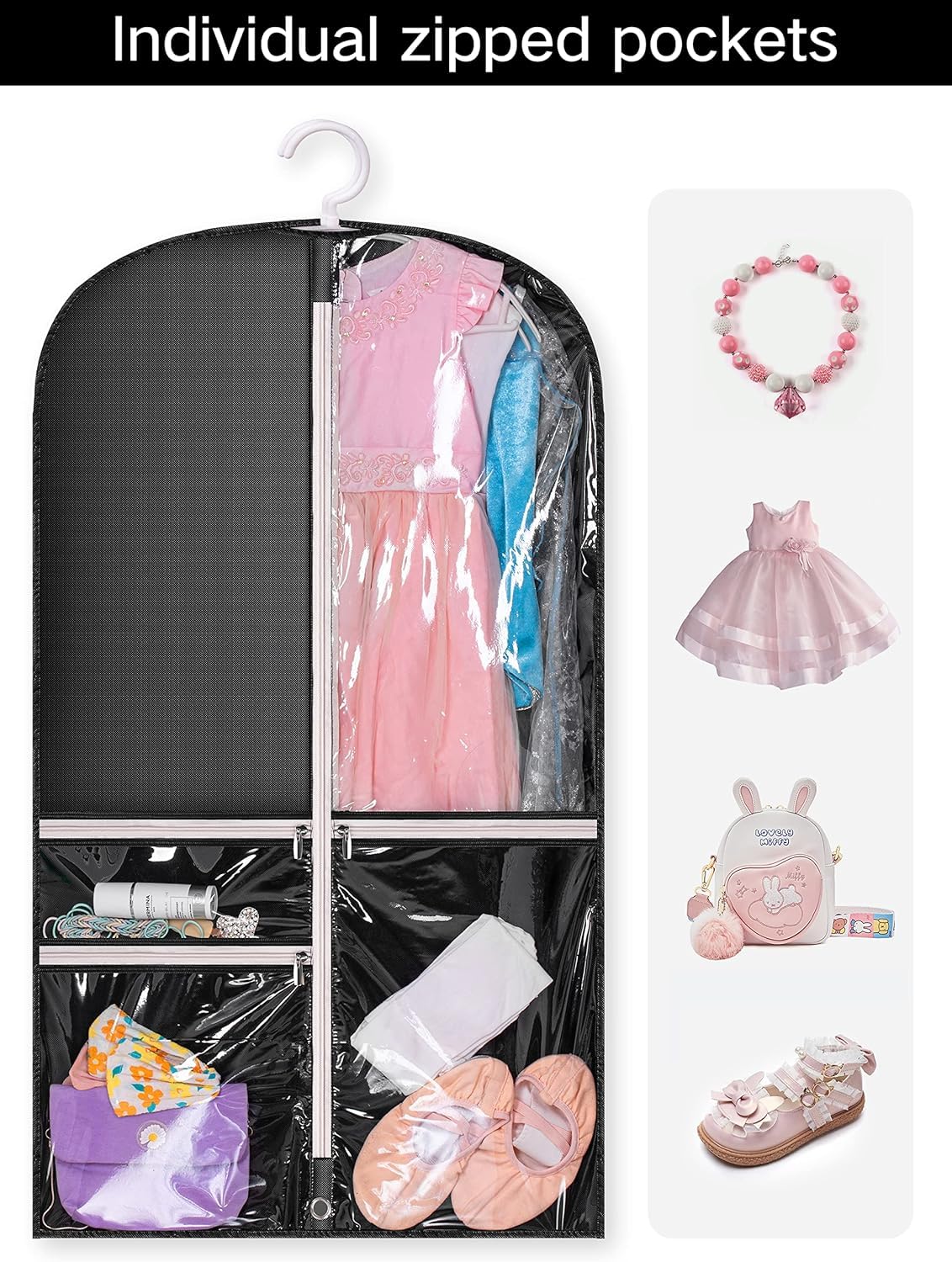 Portatrajes Funda Traje Bolsa Para Ropa De Baile Para Disfraces, 2 Uds., Con 3 Bolsillos Transparentes Con Cremallera Para Trajes, Funda Para Vestido, Almacenamiento De Viaje Y Competiciones Funda Rop