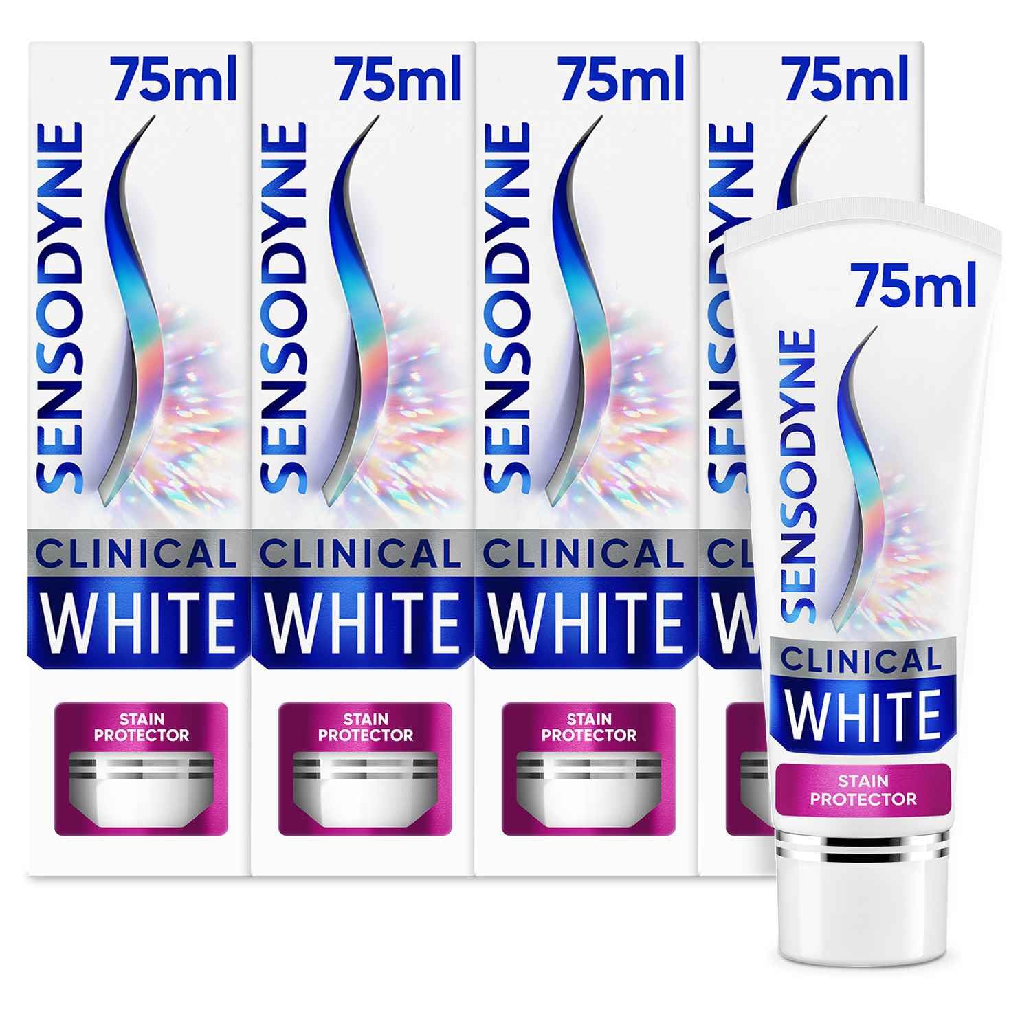 Sensodyne Toothpaste Multipack Clinical Teeth Ning Toothpaste For Sensitive Teeth, Stain Protector, Mint, 4 X 75Ml White