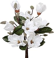 Vista 9 de DILATATA Magnolias - Flores artificiales, 3 tallos de magnolias de seda, flores de magnolia sintética de 17.7 pulgadas, ramas de magnolia de tacto