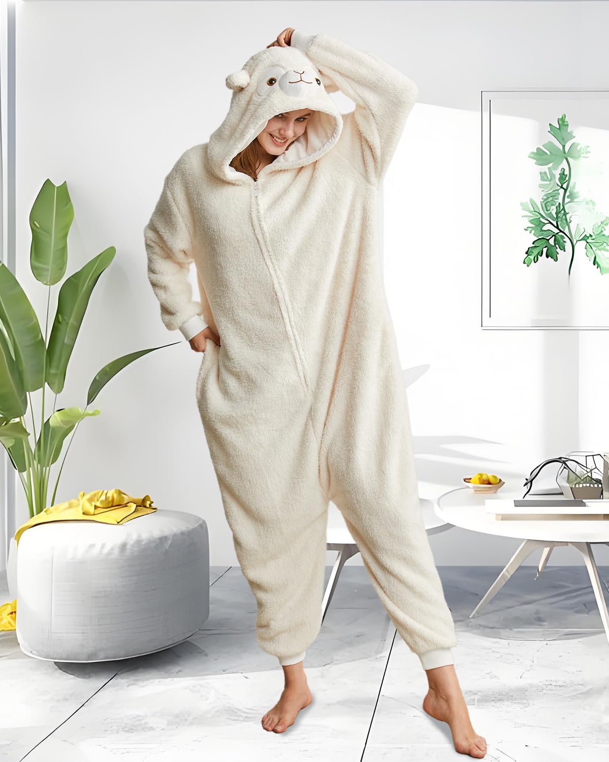 Laahoem Animal Alpaga Pyjama Homme Femme Adulte à Capuche Homme Femme Combinaison Costume Cosplay Vêtements de Nuit