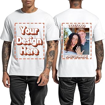 Custom T Shirts for Men Personalized Shirt with Front & Back Print Design Your Own Tee Customized Photo Text Logo Gifts