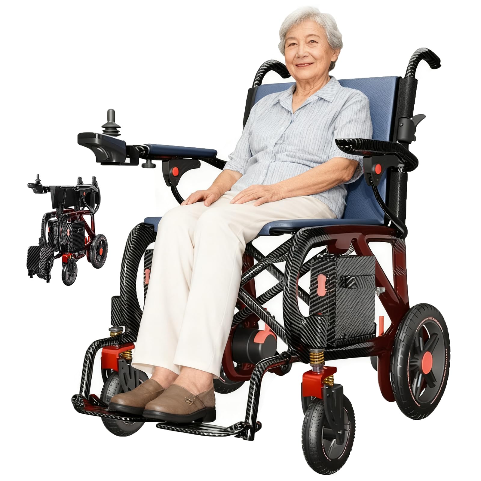Sillas de Ruedas Electricas Plegables Ligeras para Mayores, Fibra de Carbono 14.3 kg, 48 km, 2 Motores, para Hasta 100 kg, Aprobada para Avión, Uso en Interiores y Exteriores