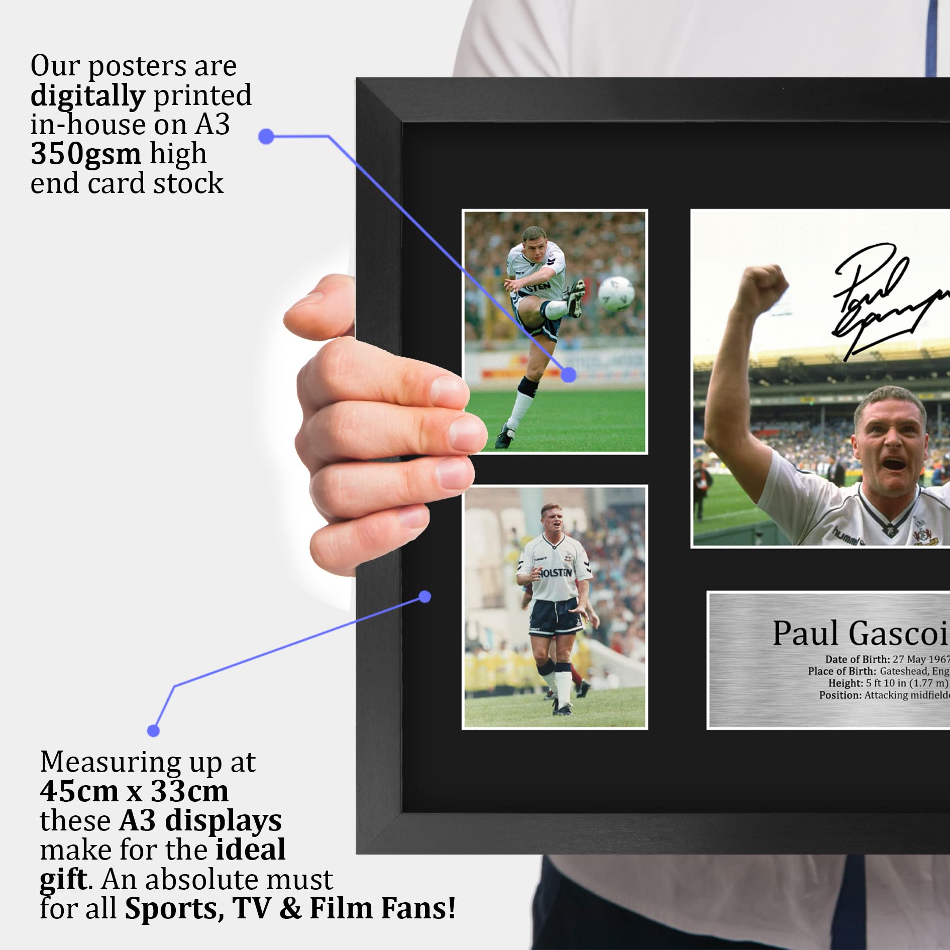 HWC Trading FR A3 Paul Gascoigne Tottenham Hotspurs Printed Memorabilia Signed Autograph Photograph Display for Football Fans and Supporters - Image 3
