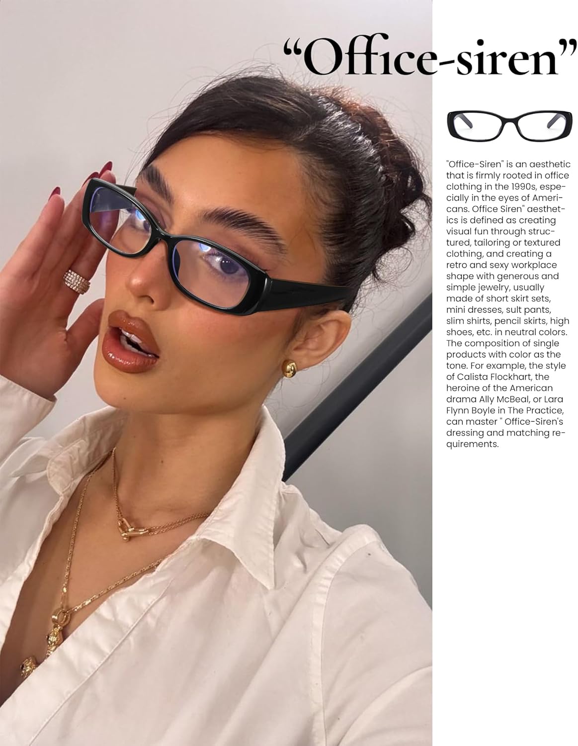 SODQW Rectangle Blue Light Glasses for Women Trendy Small Y2K Office-Siren Bayonetta Fake Glasses with Clear Lens UV400 - Image 2