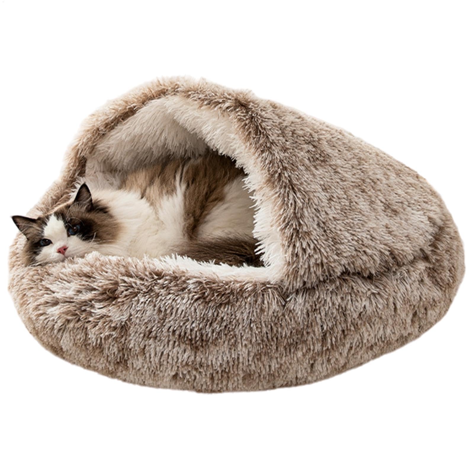 Katzenbett mit Kapuze, überdachtes Haustierbett | Muschelförmiges warmes